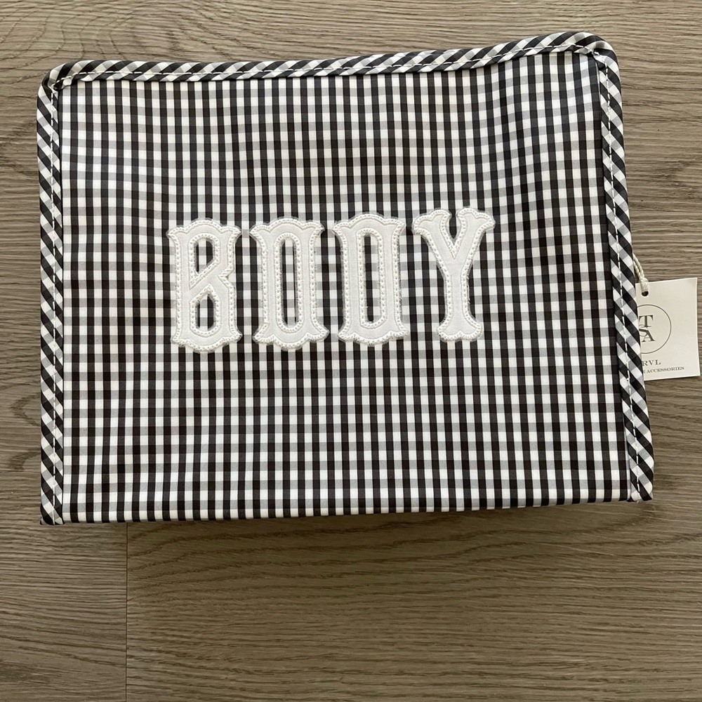 Brand new large black+white gingham TRVL roadie. Custom white “BODY” appliqué.